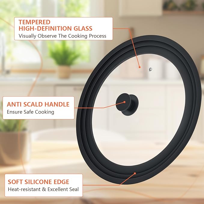 13-14-15 in Universal Lid for Oversized Pots, Pans and Skillets, Extra Large Pot Lid Tempered Glass Lid