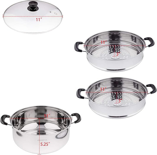 3 Tier Multi Tier Layer Stainless Steel Steamer Pot For Cooking With Stackable Pan Insert/Lid, Food/Vegetable Steamer Cooker, Cookware Pot, Vaporeras Para Tamales, Multilayer 16 qt