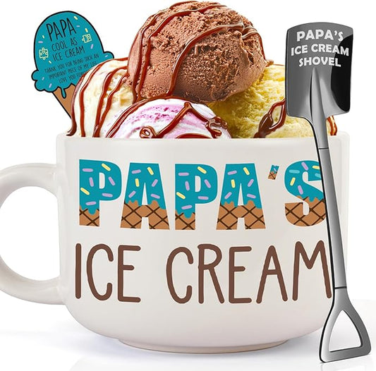YEUYUQIU Papa Gifts for Grandpa - Christmas Gifts for Papa from Granddaughter Grandson, Ideal Birthday Gift for Grandpa - Papa's Ice Cream Bowl Shovel Set Present for Birthday Fathers Day Christmas