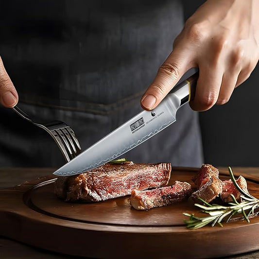 Steak Knives Set of 6, Ultra Sharp 4.5 Inch Professional Non Serrated Steak Knife Set for Precise Cutting, Japanese High Carbon Steel Steak Knife with Ergonomic Handle