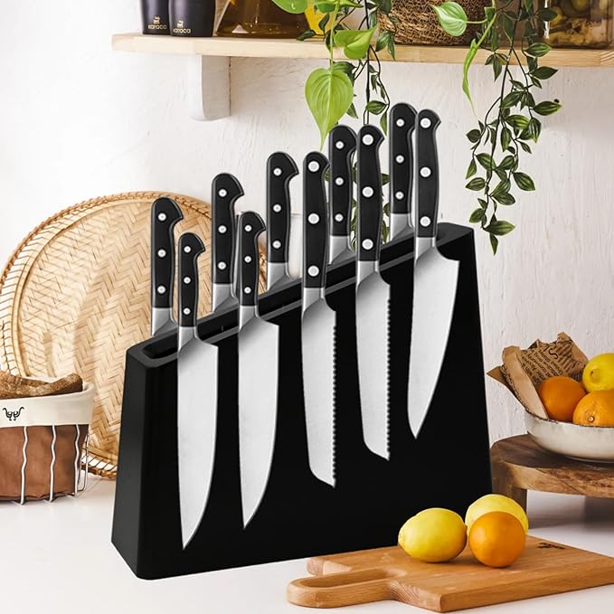 Uniharpa Black Magnetic Knife Block Holder Rack Wooden Block Magnetic Stands with Strong Enhanced Magnets Multifunctional Storage Knife Holder