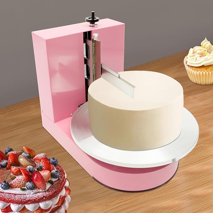 Automatic Cake Decorating Machine, Electronic Cream Coating Spreading Smooth Machine with Graduated Scraper 0-320RPM Rotating Speed,Cake Bread Spreader Machine for 4-16inch Cakes,Pink
