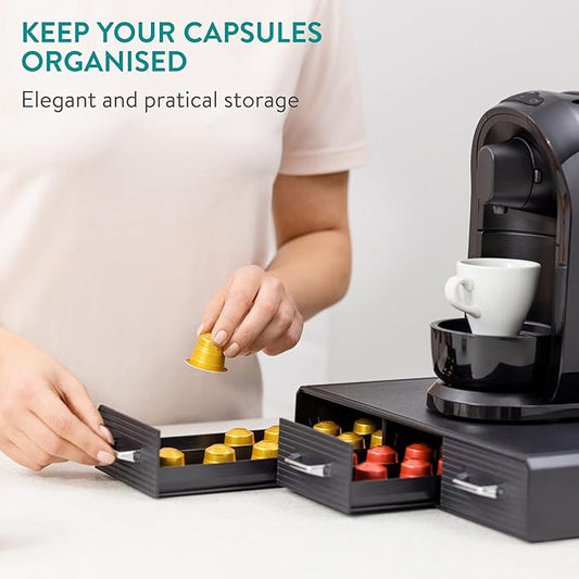 Navaris Coffee Pod Holder with 3 Drawers - 48 Capsule Storage Organizer Tray Counter Container - Compatible with K-Cup, Nespresso - 3 Drawer Design