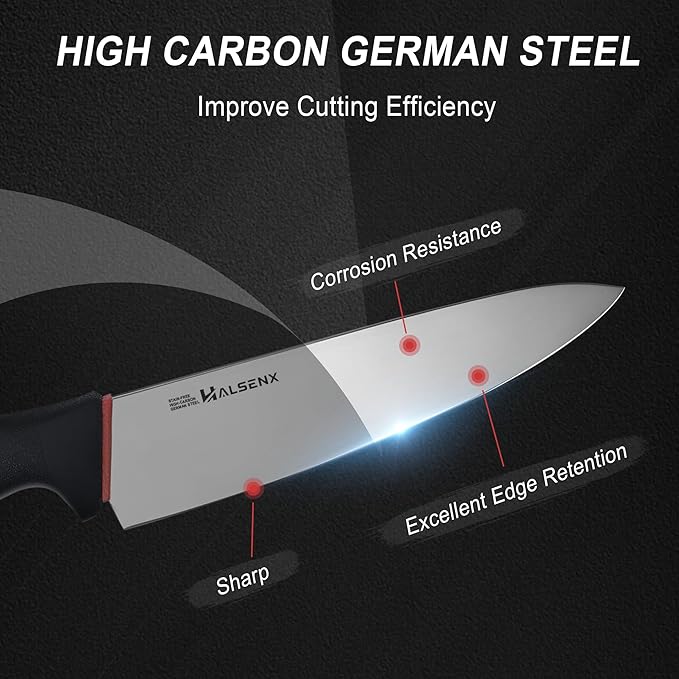 Chef Knife 8 Inch, High Carbon German Steel Sharp Blade with Non-Slip Softgrip, Multi-Purpose Kitchen Knife for Meat, Fruit & Vegetables Cutting