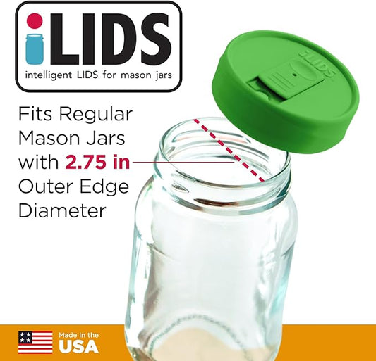 Mason Jar Drink Lid, Regular Mouth, Grass Green, Pack of 2