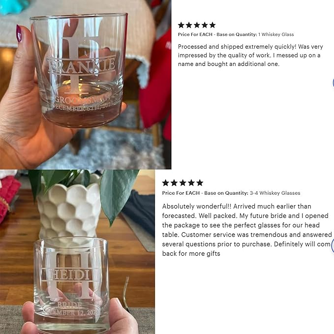 Set Of 7, Personalized Whiskey Glass For Groomsman Gifts, Best Man, Groom, 11oz Old Fashioned Custom Monogrammed Whiskey Glass