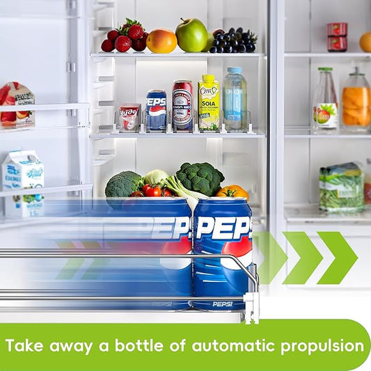 Soda Can Dispenser for Refrigerator,Self-Pushing Drink Organizer for Fridge, Width Adjustable Fridge Organization, Beer Pop Can Water Bottle Drink Dispenser for Fridge (15.1" D) White (5 Row, White)