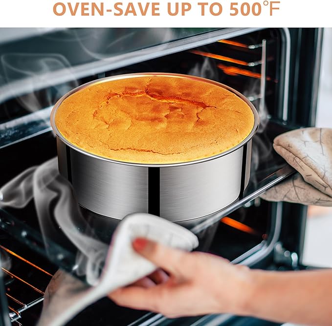 9 Inch Cake Pan, Removable Bottom & Easy Releasing, Leakproof & Nonstick Round Cake Pan, 304 Stainless Steel Cake Baking Pans, Non-Toxic & Healthy, Dishwasher Safe