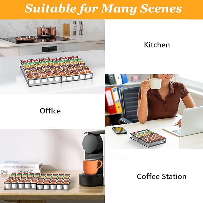 Coffee Pod Holder Drawer, Expandable K Cup Holder Compatible with Keurig K-Cup, K Cup Drawer Organizer Hold 35-70 Coffee Pod Storage for Coffee Station Office and Kitchen, Black