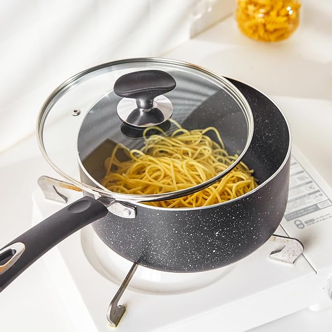 Nonstick Saucepan with Lid, Non Stick 1Qt & 2Qt & 3Qt Sauce Pan Set with Silicone Handle,Small Milk Pot with Glass Lid for Home Kitchen