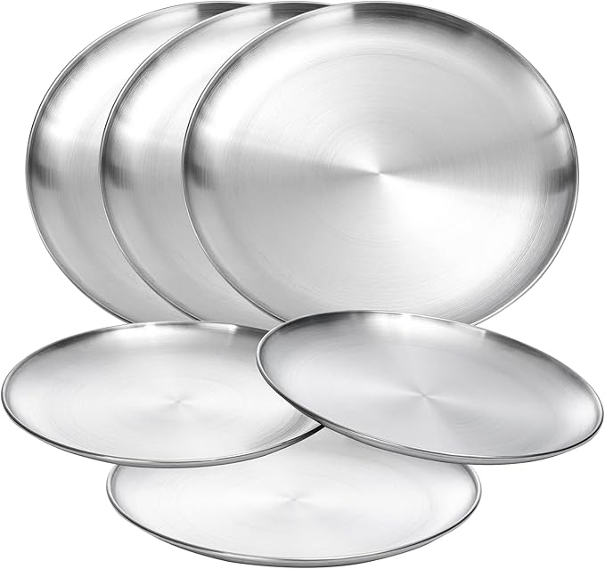 18/8 Stainless Steel Dinner Plate for Main Dishes, Grilled Meat, Dessert, Salad, and Fruit - 9 Inches (23 cm) Large Capacity