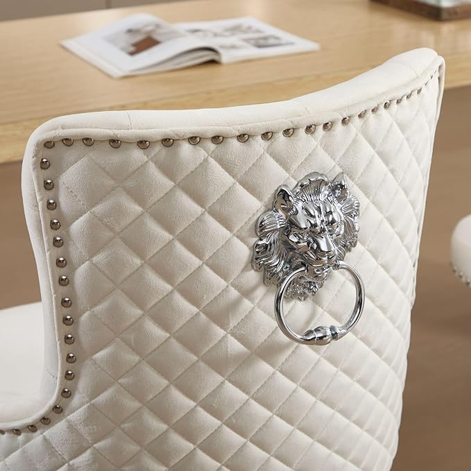 Velvet Lion Bar Stools Set of 4, Modern Height Adjustable Swivel Barstools with Chrome Base, Tufted Counter Height Bar Stools Upholstered Bar Chairs for Kitchen Island, Dining Room, Beige