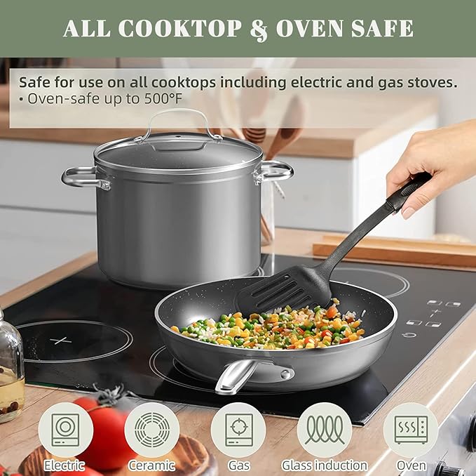 Nuwave Healthy Duralon Blue Ceramic Nonstick Coated 7pc Cookware Set, Scratch-Resistant Diamond Infused, PFAS Free, Induction Ready & Evenly Heats, Oven Safe, Tempered Glass Lids