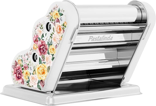 PASTALINDA Classic 200 Pasta Maker Machine, 20 cm Wide Rollers, 9 Thickness Positions, 2 Cutting Positions, Stainless Steel. Includes Reinforced Hand Crank And Two Clamps
