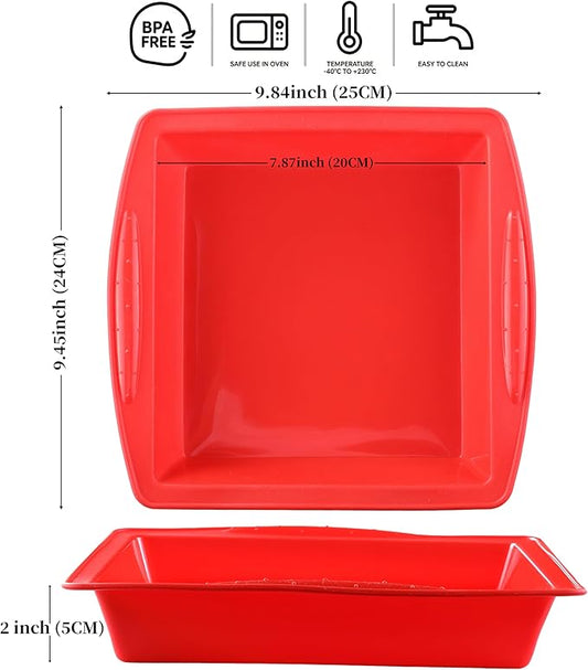 Silicone Square Brownie Pan 2 Pack, 8x8 Baking Pan for Brownies, Cakes, Bread, Pie & Lasagna – BPA Free, Heat Resistant,Flexible Silicone baking mold,Oven, Microwave, Dishwasher Safe