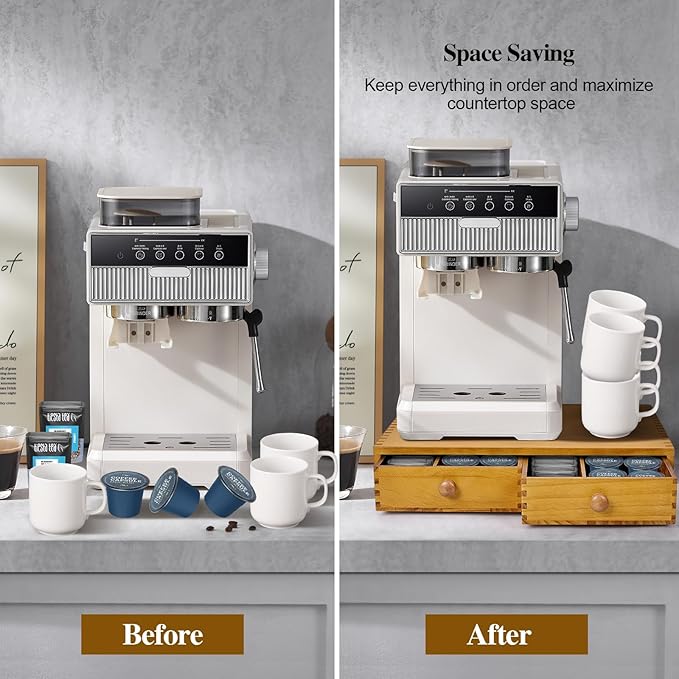 K Cup Storage Organizer,Wood Coffee Pod and Tea Bag Holder,Kcup Drawer Coffee Maker Stand,Home Kitchen Counter Holds Up to 30 Pods Capacity