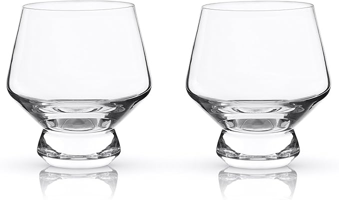 Viski Raye Footed Crystal Punch Cups Set of 2 - Premium Crystal Clear Glass, Stemless Heavy Base Punch Cocktail Glass Gift Set, 8 oz