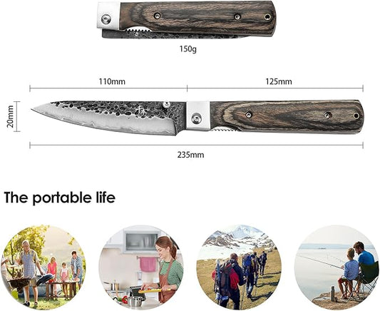 SENBON Forged 440A Stainless Steel Ultra Sharp Pocket Folding petty Universal Knife Color Wood Handle Camping Travel Outdoor Portable Fruit Knife