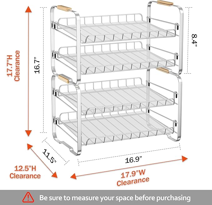 MAXIFFE 2-Tier Can Organizer for Pantry, 16.9"W × 11.5"D × 16.7"H, Stackable Metal Adjustable Hold 40 Cans Rack Storage Holder Dispenser for Soda Drinks Fruits, for Kitchen Countertop, 2 Pack Chrome