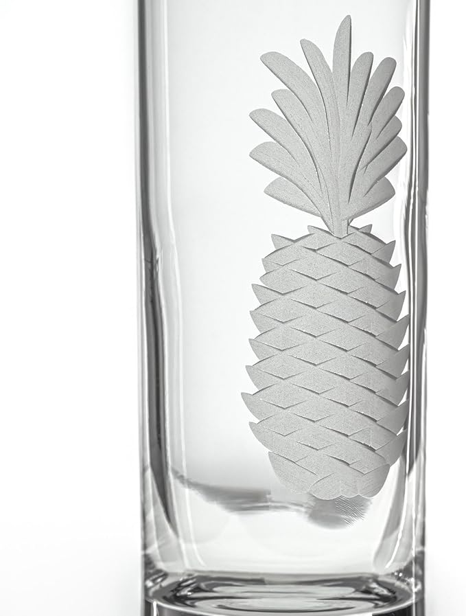 Rolf Glass Fresh Pineapple Shot Glass | 2.5oz Engraved Glass Cordial | Spirits or Tequila Sipper | Tropical Sand-Etched Pineapple Design | Lead-Free | Made in the USA | Set of 4