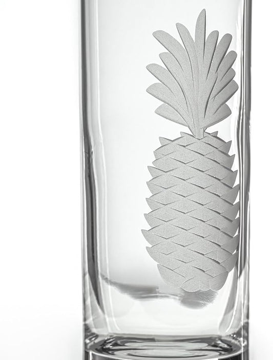 Rolf Glass Fresh Pineapple Shot Glass | 2.5oz Engraved Glass Cordial | Spirits or Tequila Sipper | Tropical Sand-Etched Pineapple Design | Lead-Free | Made in the USA | Set of 4