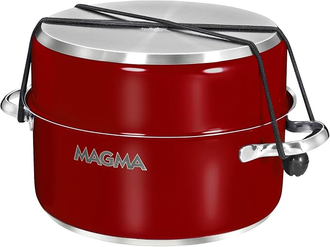 Magma 10 Piece Gourmet Nesting Stainless Steel Cookware Set with Ceramica Non-Stick, Induction Compatible, Oven Safe to 500°F - Suitable for All Stovetops, Removable Handles, Red