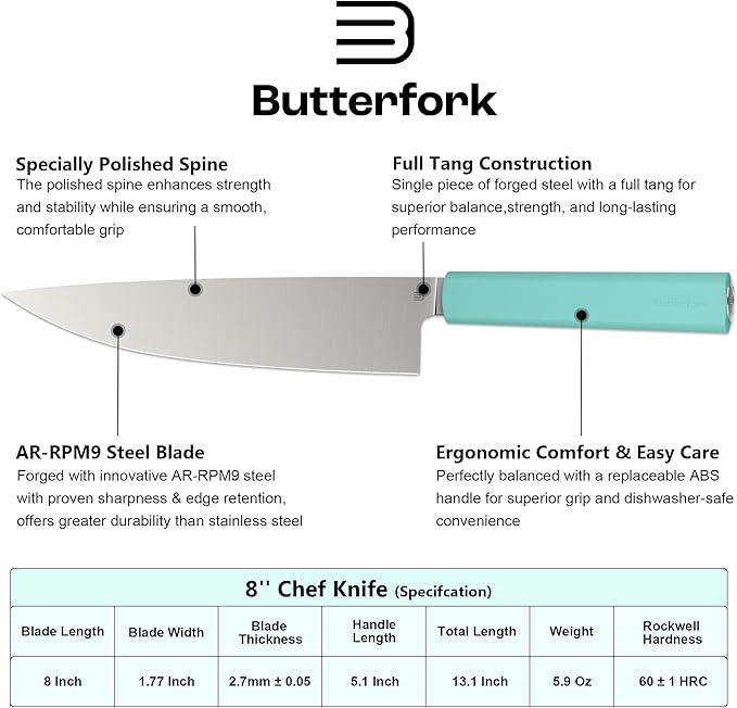 8 Inch Chef Knife, AR-RPM9 Steel & Ergonomic Handle Cooking Knife, Ultra Sharp Professional Kitchen Knife with Oak Sheath, Gift for Home Chefs