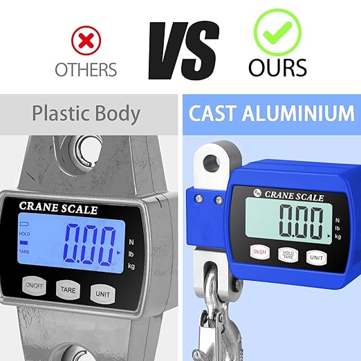 RoMech 1100lb Digital Hanging Scale with Cast Aluminum Case, Handheld 500Kg Mini Crane Scale with Hooks for Farm Hunting Outdoor (Blue, 1100lbs)