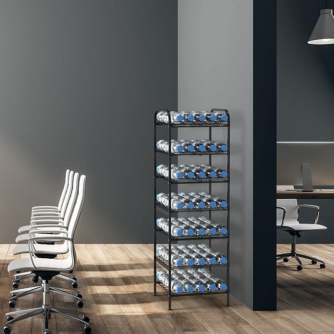 Water Bottle Organizer 7 Tier Freestanding Water Bottle Storage Organizer Metal Bottle Rack Holder Stand Shelf for Kitchen Pantry Food Storage (Black)