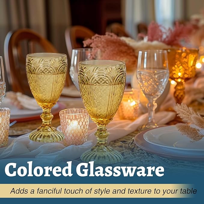 Chaos Coordinator Amber Wine Glasses set of 6, vintage colored glassware, colored drinking glasses for a baby shower, wedding, birthday,or fancy glassware for everyday,10.5 OZ.