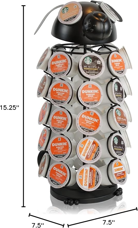 Made Easy Kit Carousel Coffee Pod Holder, Compatible with Keurig K-Pods K-Cups, Countertop Rack Storage Organizer, Metal Home and Kitchen Decor, Capsule Café Station Bar (Large, Black Dog)