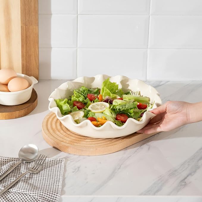 Sweejar Ceramic 11.5 Inches Pie Pan for Baking, Deep and Fluted Porcelain Round Pie Dish, Non-Stick Pie Plate for Pumpkin Pie, Apple Pie, Pie Pots with Morden Farmhouse Design(Beige)