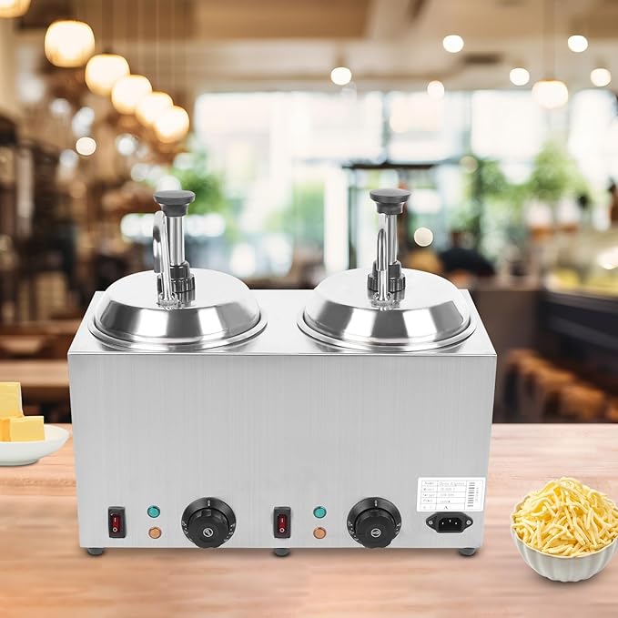 1600W Double Sauce Warmer,Cheese Dispenser with 2 Pumps,2 * 2.5L Electric Nacho Cheese Sauce Warmer 32°-230°F Jam Heat Preservation Machine for Cheese,Hot Fudge,Caramel