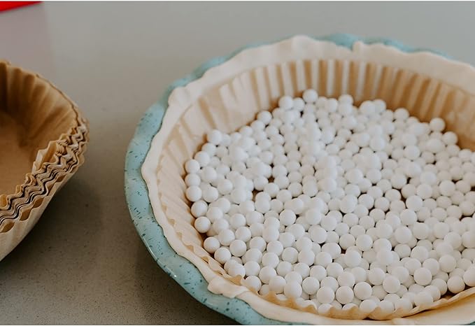 Parchment Paper for Pie Weights and Pans, Plastic Free Packaging, Pre Formed fit 8,9,10 Inch Dish, Natural Unbleached Food Grade Non-Stick Liners, High Heat Safe, Designed in USA, 50 Sheets