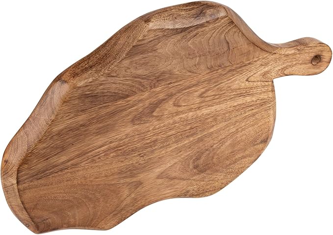 GoCraft Wooden Cutting Board with Handle | Mango Wood Leaf Shape | Chopping, Prep, Serve Board | Charcuterie Platter - 17" x 10.5"