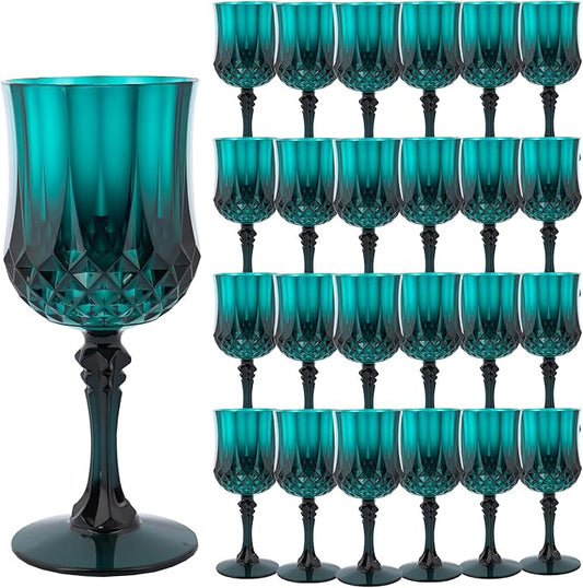 Plastic Wine Glasses,Plastic Goblets Vintage Style Cordial Drinking Glasses for Wedding Reception, Christmas Grand Event Party Supplies (24, Green)