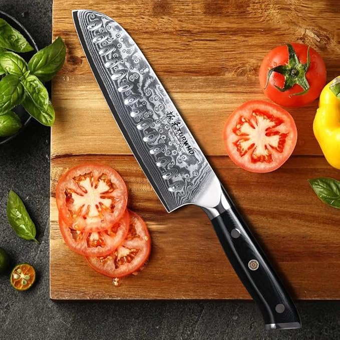 Professional Santoku Knife 7 inch - Classic Damascus pattern Japanese VG-10 Steel Chef Knife