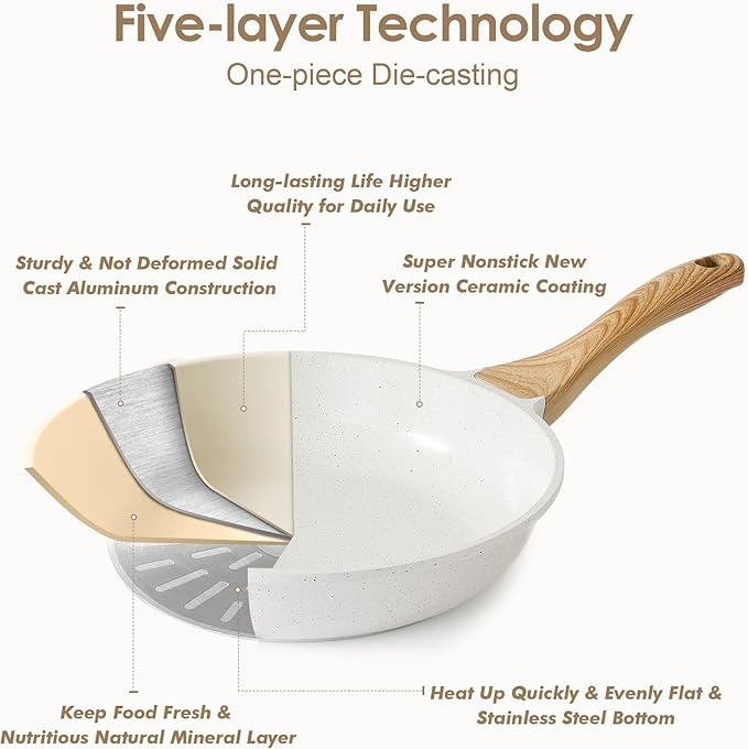 SENSARTE Nonstick Ceramic Cookware Set 16-Piece, Healthy Pots and Pans Set, Non-toxic Kitchen Cooking Set with Stay-Cool Handles, Silicone Utensils and Pot Protectors, PFAS/PTFE/PFOA Free