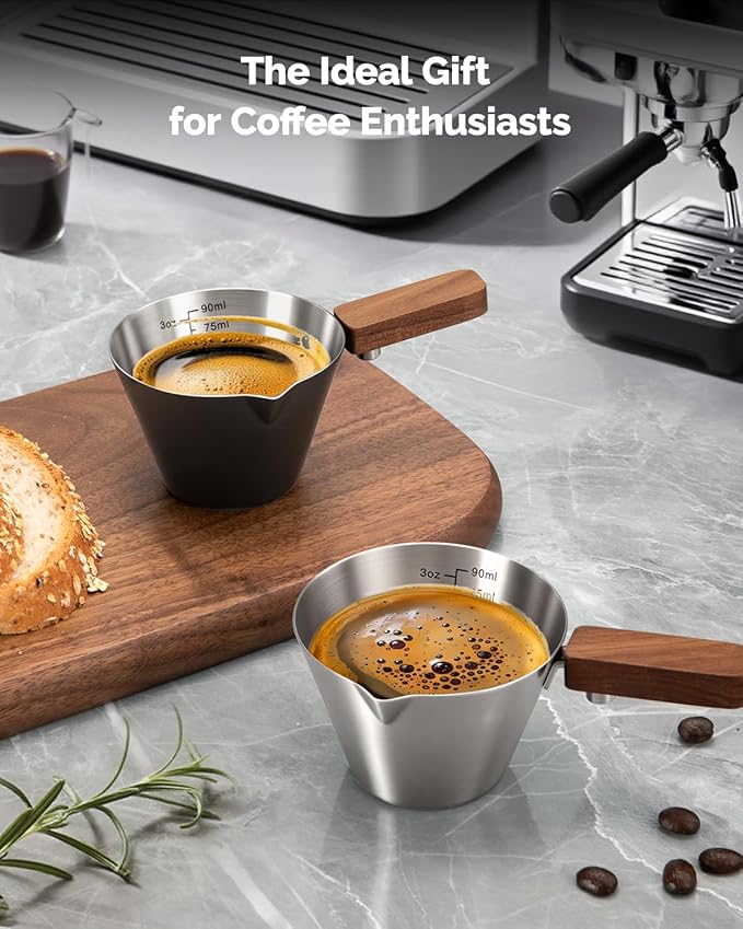 Maestri House Espresso Measuring Cup, Stainless Steel Espresso Shot Cup, Wide Mouth & V-shaped Pour Spout Coffee Mug with Handle Scale for Latte, Dirty, Americano, Cappuccino, Macchiato (Silver)