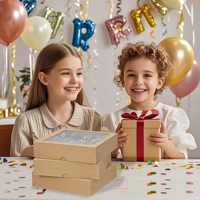15pcs 8x8x2 Inches Brown Bakery Boxes with Window - Perfect for Cookies, Chocolate Covered Strawberries, Cakesicles & More