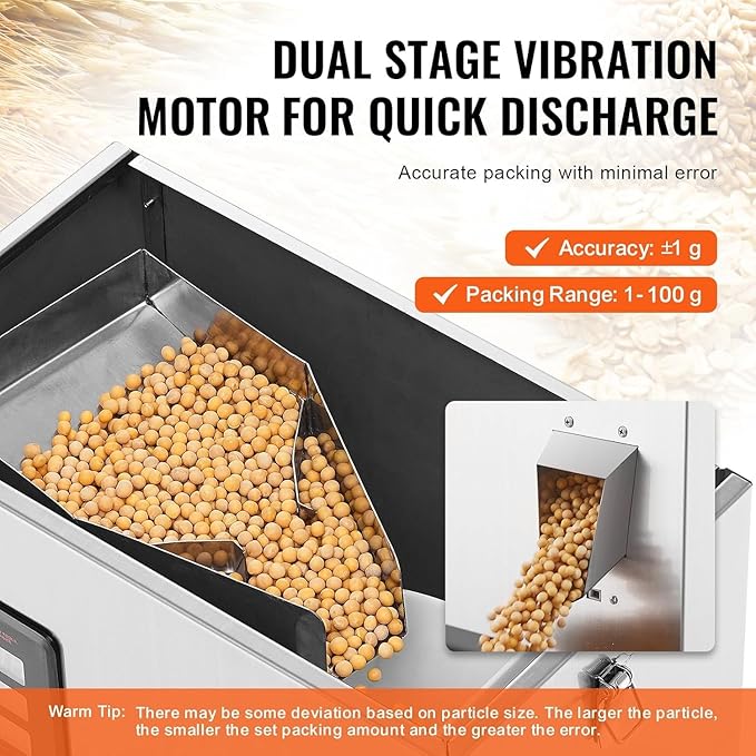VEVOR Powder Filling Machine 0.002-0.22lbs/1-100g, Automatic Intelligent Particle Weighing Filling Machine, Powder Filler Particle Dispenser for Tea Seeds Grains Powder Flour Beans Glitter Candy