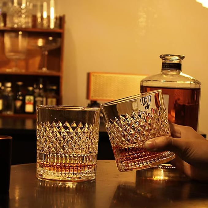 Old Fashioned Whiskey Glasses with Luxury Box - Classic Vintage Style, Gifts Ideas for Him, Dad, Husband, Friends, Perfect for Scotch, Bourbon, Liquor and Cocktail Drinks - Set of 2 - Men Gift