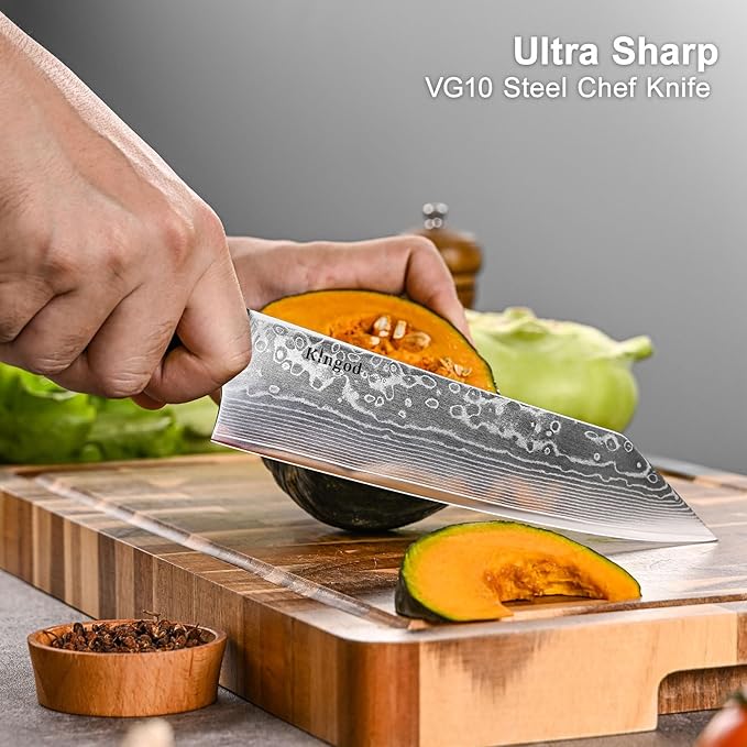 KINGOD 3 PCS Damascus Kitchen Knife Set, Japanese Steel VG10 Core High Carbon Professional Ultra-Sharp Chef Knife Set with Rosewood Handle Gift Box