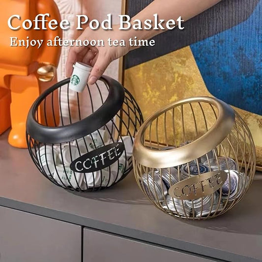 Metal Coffee Pod Holder Wire Coffee Pods Storage Basket Espresso Capsule Storage for Home Kitchen Cafe Hotel (Black spherical)