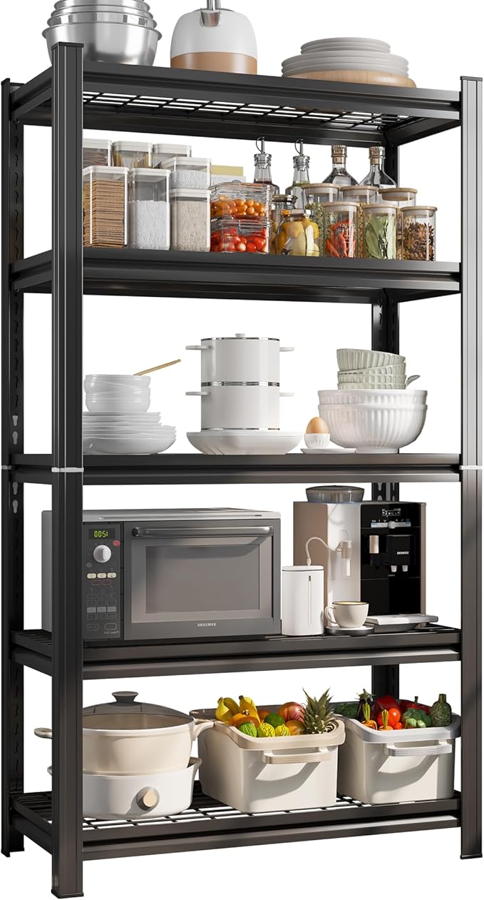 Wire Storage Shelving Unit, 5 Tier Adjustable Metal Shelves, Kitchen Shelves Metal Organizer Wire Rack, Industrial Utility Shelf Rack for Kitchen, Laundry Room, Pantry, Warehouse