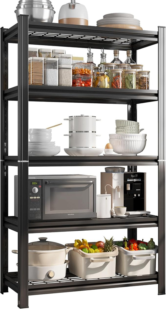 Wire Storage Shelving Unit, 5 Tier Adjustable Metal Shelves, Kitchen Shelves Metal Organizer Wire Rack, Industrial Utility Shelf Rack for Kitchen, Laundry Room, Pantry, Warehouse