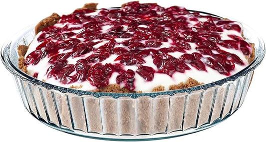 Simaxx Glass Pie Pan for Baking, 10.25 Inch Deep Round Pie Plate Dish, Apple, Pumpkin, Holiday Pies, Fluted Pie Holder, Oven Safe Tray, Borosilicate Glass Cake Tin