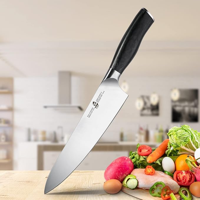 TUO Chef’s Knife - 8 inch Chef Knife Pro Kitchen Knife Ultra Sharp, Premium German High Carbon Stainless Steel, Traditional Full Tang Pakkawood Handle Gift Box, Fiery Phoenix Series - Black