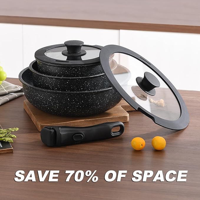 Pots and Pans Set, Nonstick Detachable Handle Cookware Set, Induction Kitchen Cookware Set with Removable Handle, Healthy Non Stick Cookware, Dishwasher & Oven Safe, PFOA Free