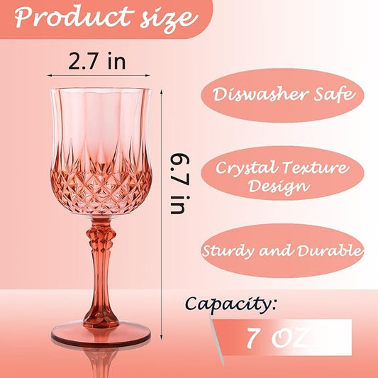 Plastic Wine Glasses,Plastic Goblets Vintage Style Cordial Drinking Glasses for Wedding Reception, Grand Event Party Supplies (24, Rose Gold)